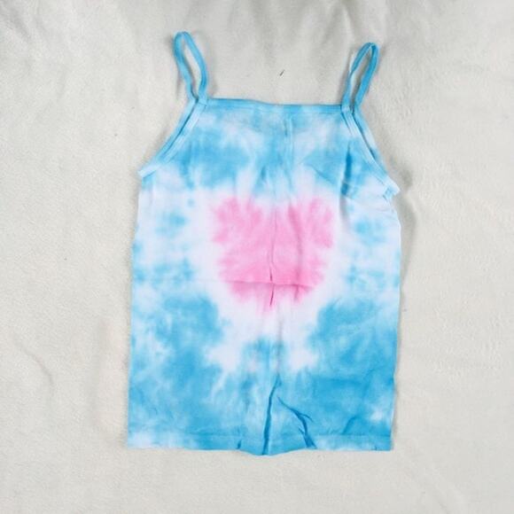 Blue and Pink Heart Tie-Dye Tank Top Cami | Sz YL - Picture 2 of 4